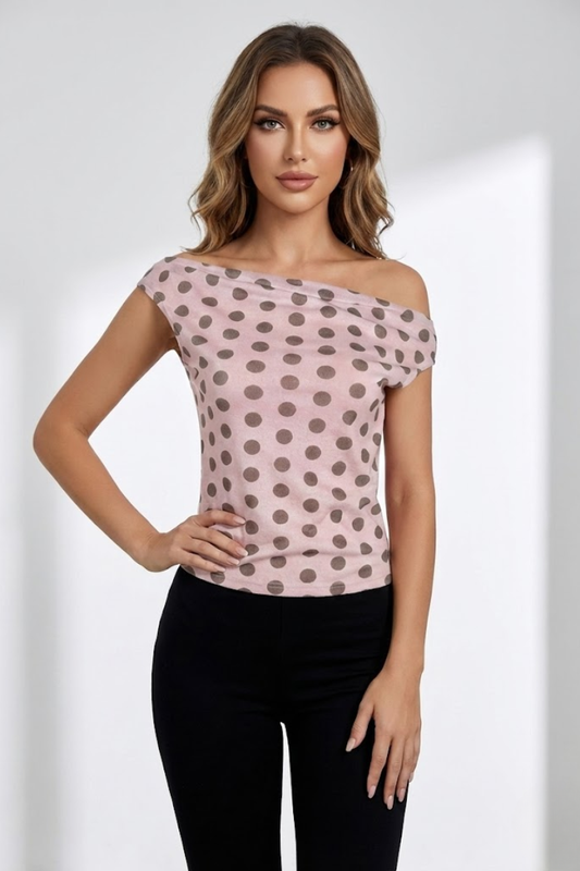 Off-Shoulder Polka Dot Knit Top