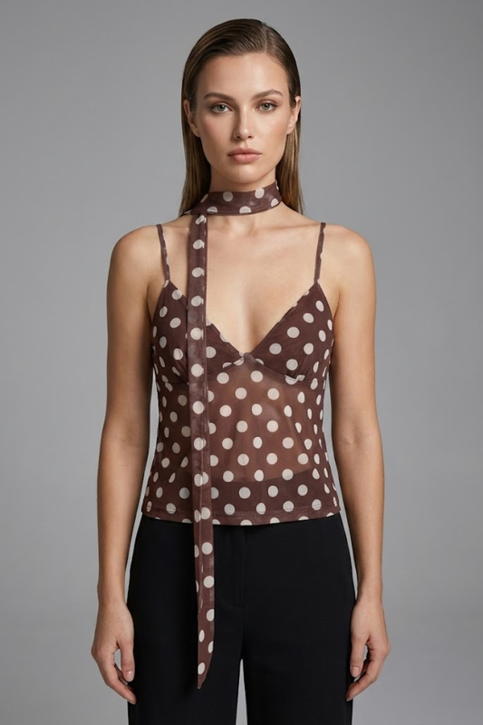 Polka Dot Halter Tie Camisole Top