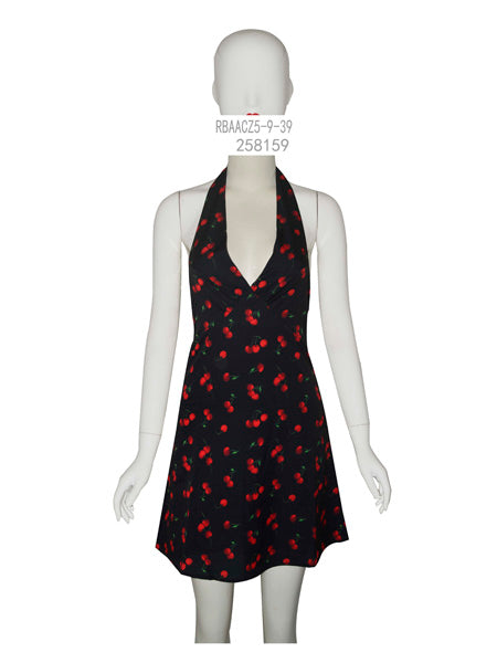 Cherry Print Halter Mini Dress