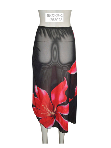 Black Sheer Skirt with Red Floral Print