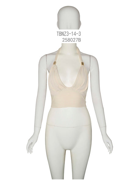 Beige Halter Crop Top