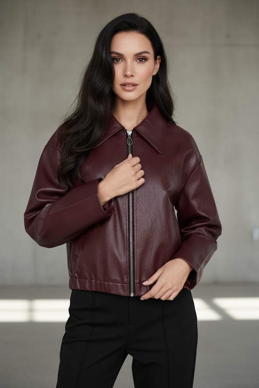 Faux Leather Zip-Up Jacket