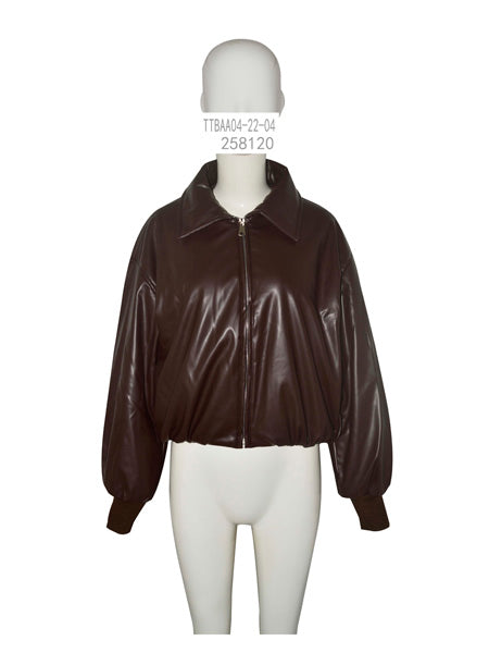 Faux Leather Cropped Bomber Jacket