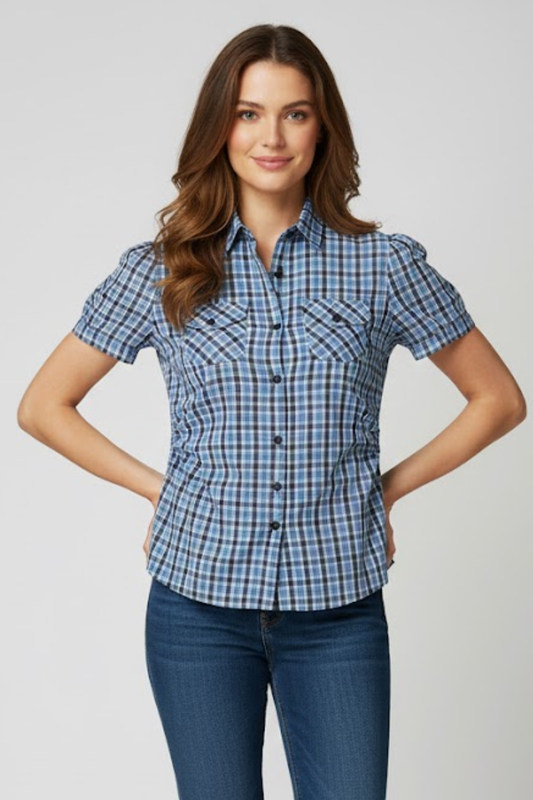 Short Sleeve Plaid Button-Up Shirt