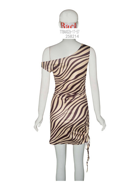 One-Shoulder Zebra Print Mini Dress