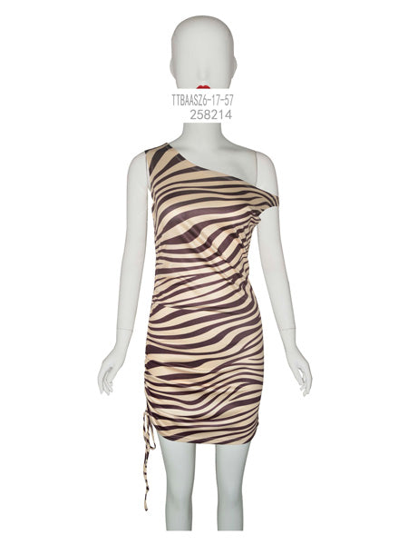 One-Shoulder Zebra Print Mini Dress
