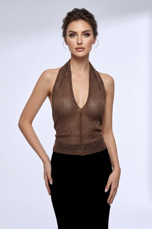 Metallic Knit Halter Wrap Top