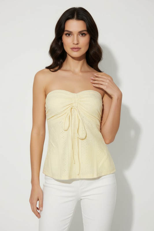 Ruched Bandeau Eyelet Top