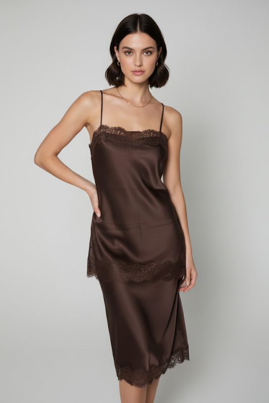 Satin Lace Trim Slip Set