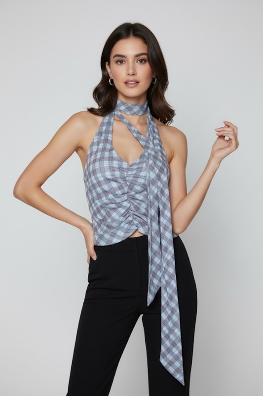 Gingham Halter Wrap Top