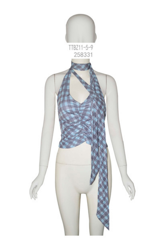 Gingham Halter Wrap Top