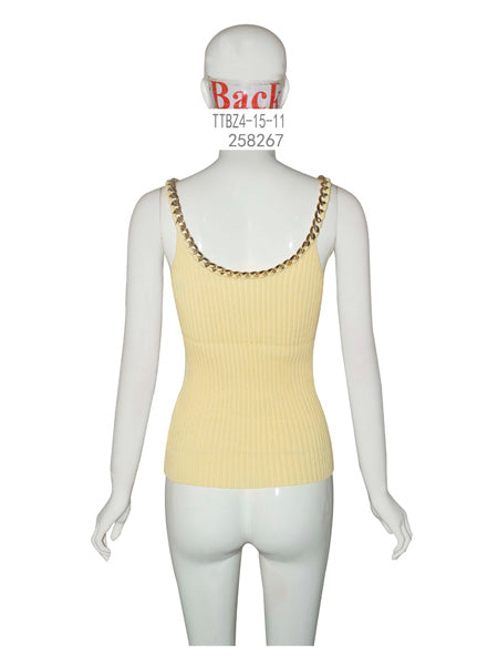 Ribbed Tank Top with Chain Strap Detail