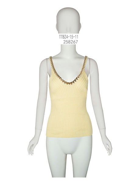 Ribbed Tank Top with Chain Strap Detail