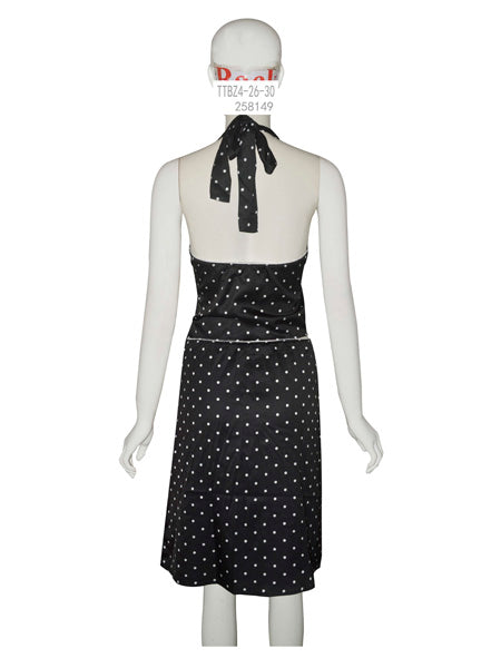 Deep V-cut Polka Dot Halter Dress