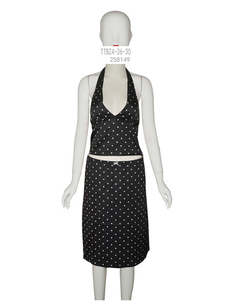 Deep V-cut Polka Dot Halter Dress