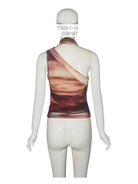 Multicolor One-Shoulder Printed Top
