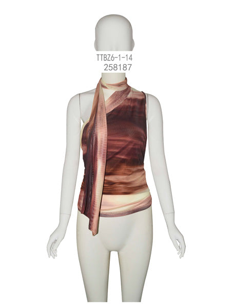 Multicolor One-Shoulder Printed Top