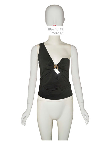 One-Shoulder Cut-Out Top with Metal Detail