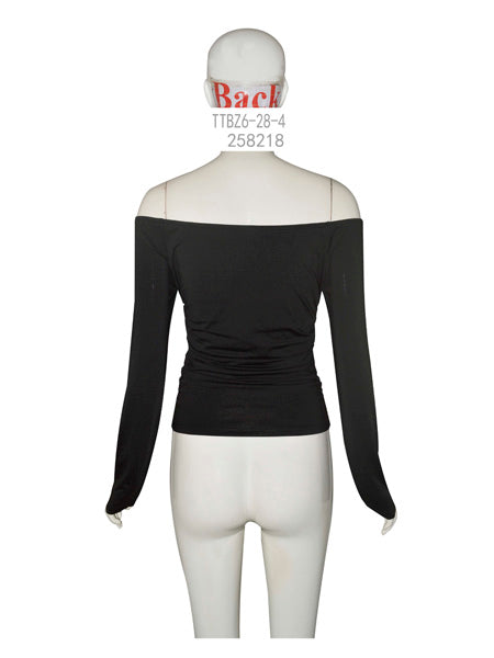 Off-Shoulder Ruched Black Top