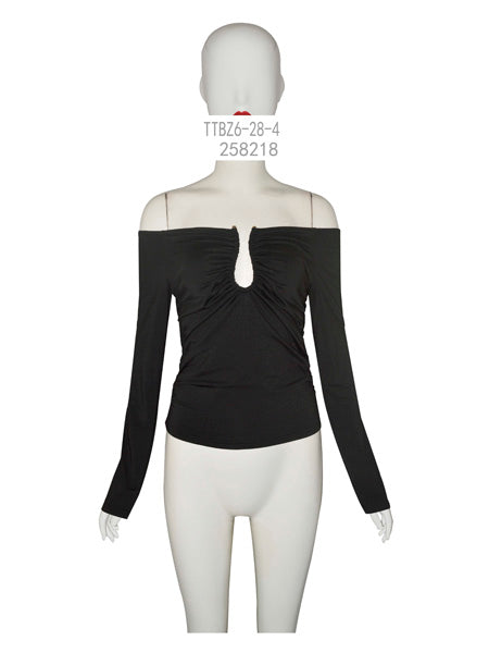 Off-Shoulder Ruched Black Top