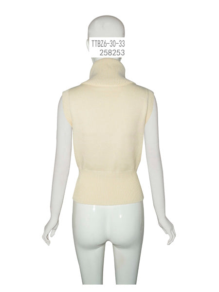 Cream Sleeveless Turtleneck Sweater