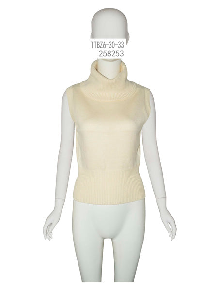 Cream Sleeveless Turtleneck Sweater
