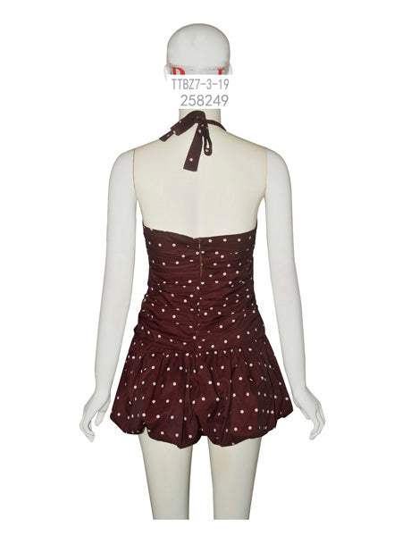 Burgundy Polka Dot Halter Dress