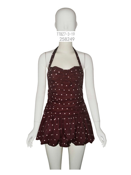 Burgundy Polka Dot Halter Dress
