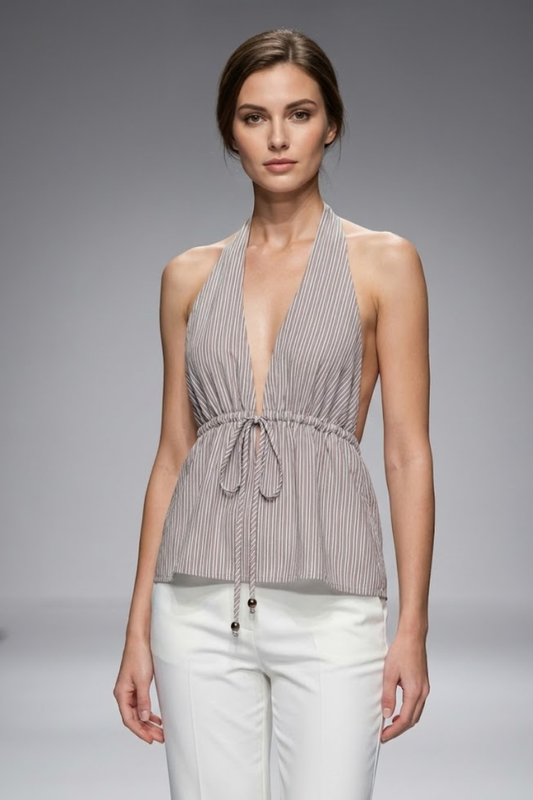 Striped Halter Neck Tie Top