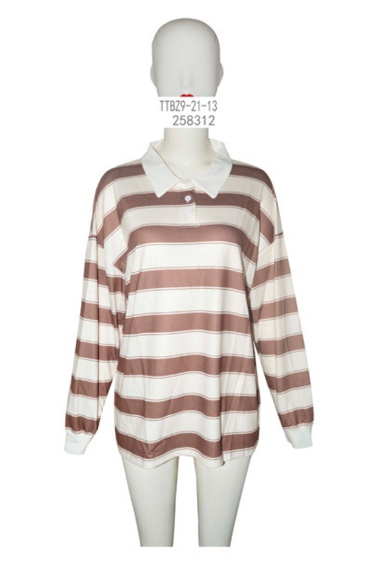 Striped Collared Long Sleeve Top