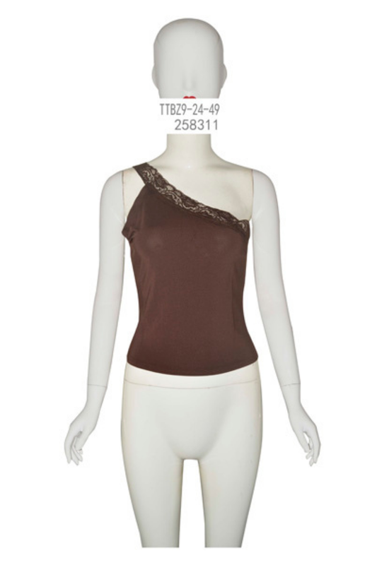 One-Shoulder Lace Trim Top