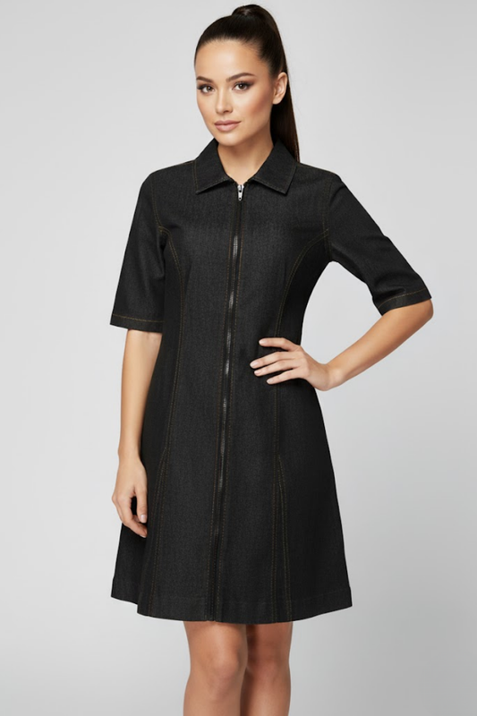 Zip-Front Denim Mini Dress