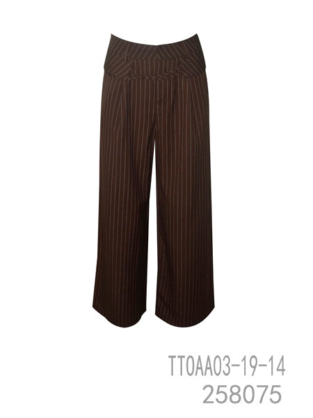 Brown Pinstripe Wide-Leg Pants