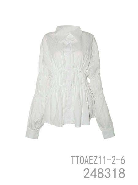 White Gathered Waist Shirt