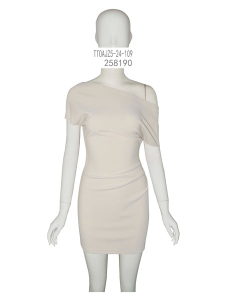 Beige One-Shoulder Bodycon Dress