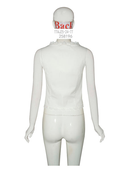 White Lace-Trim Button Blouse