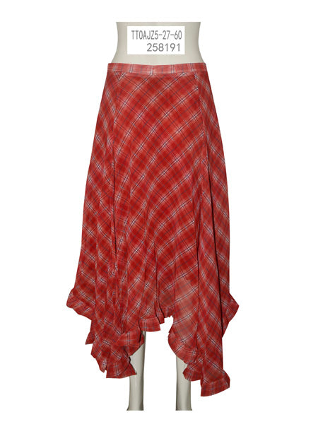 Red Plaid Asymmetrical Hem Skirt