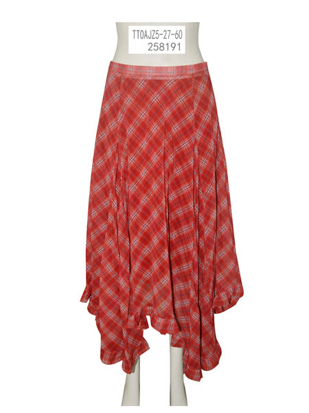 Red Plaid Asymmetrical Hem Skirt