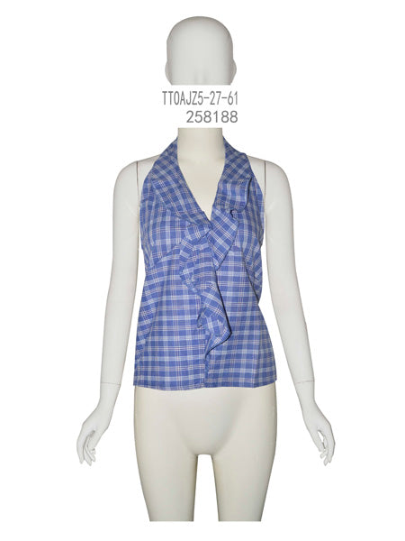 Blue Plaid Halter Top with Back Tie