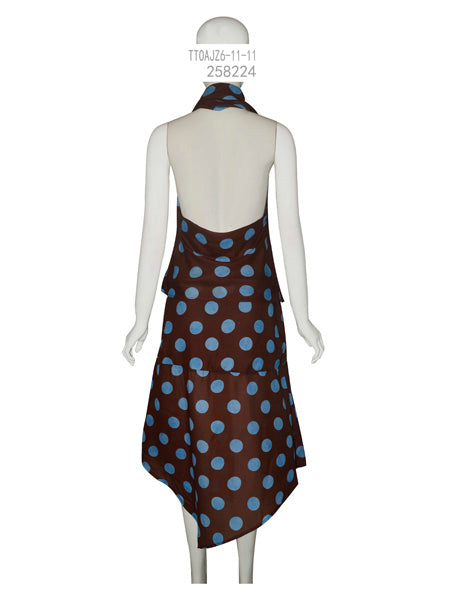 Brown & Blue Polka Dot Cowl Neck Coord