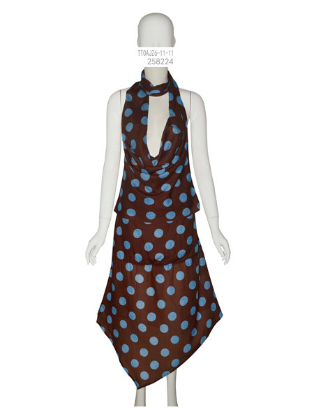 Brown & Blue Polka Dot Cowl Neck Coord