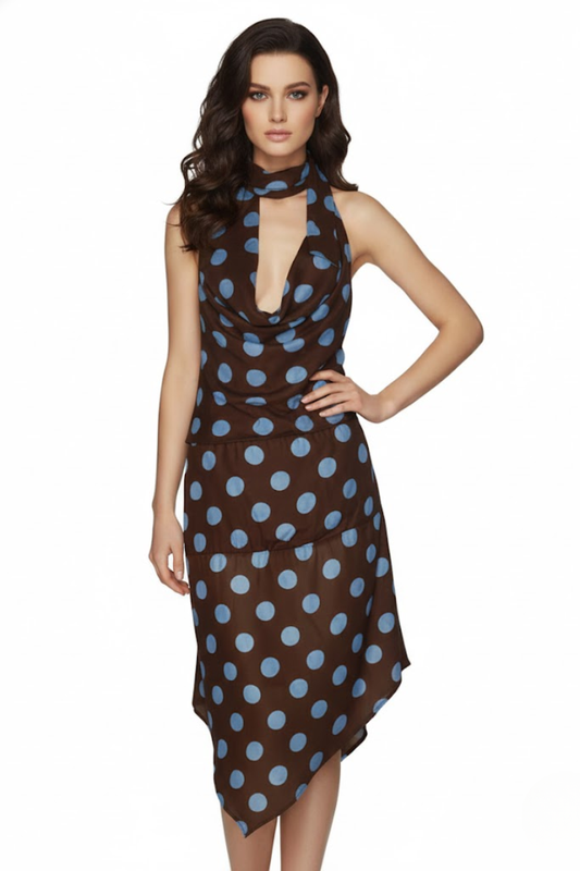 Polka Dot Halter Neck Asymmetrical Hem Set