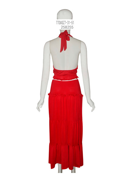 Red Halter Cutout Maxi Two-Piece Set