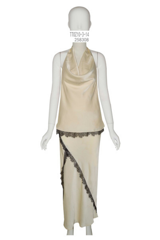 Satin Lace-Trim Halter Set