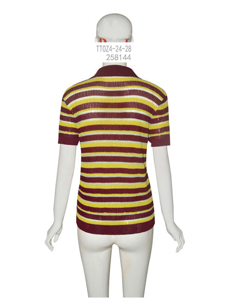 Striped Polo Knit Top