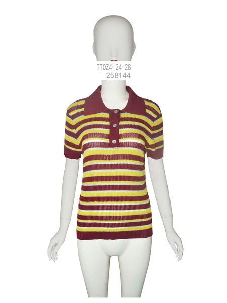 Striped Polo Knit Top