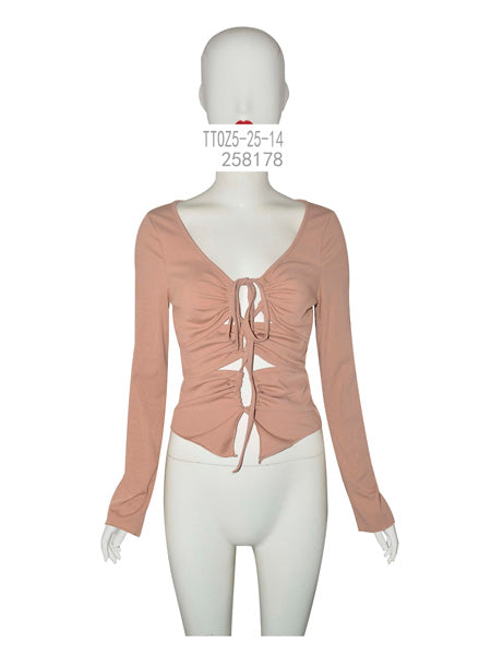 Tie Front Long Sleeve Top