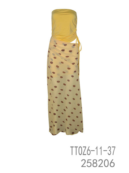 Polka Dot Strapless Top and Maxi Skirt Set