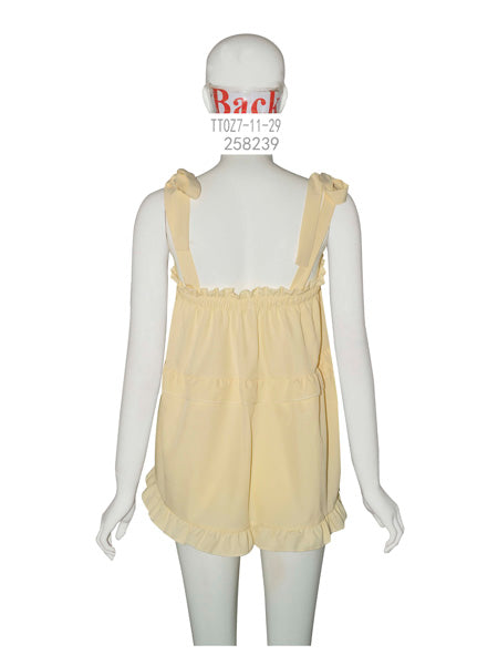 Buttercream Ruffle Trim Romper with Tie Straps