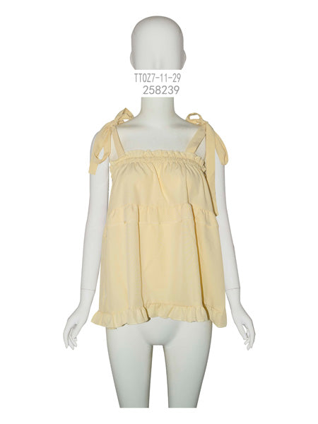 Buttercream Ruffle Trim Romper with Tie Straps